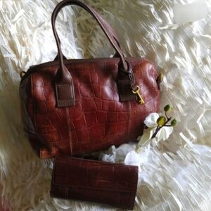Fossil Leather Handbag and Wallet Set